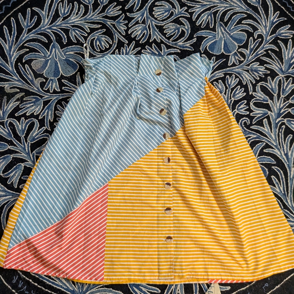 Her Destiny Women's Midi Color Print Striped Skirt With Buttons XL